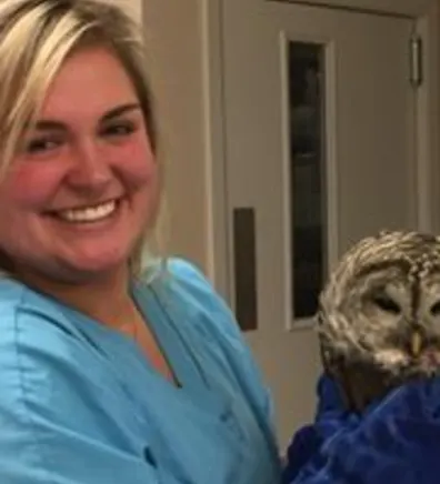 Maplewood Animal Hospital Maddie with a rescued owl